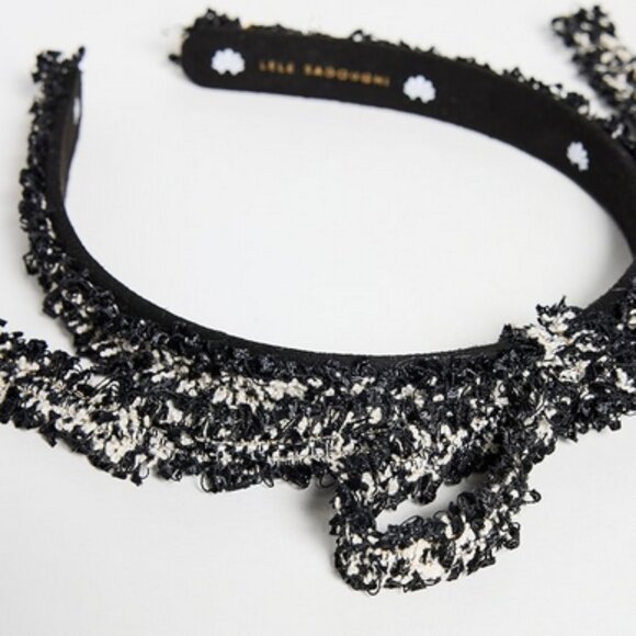Lele Sadoughi Tweed Bardot Ribbon Headband Slim in Jet NWT - Picture 6 of 14